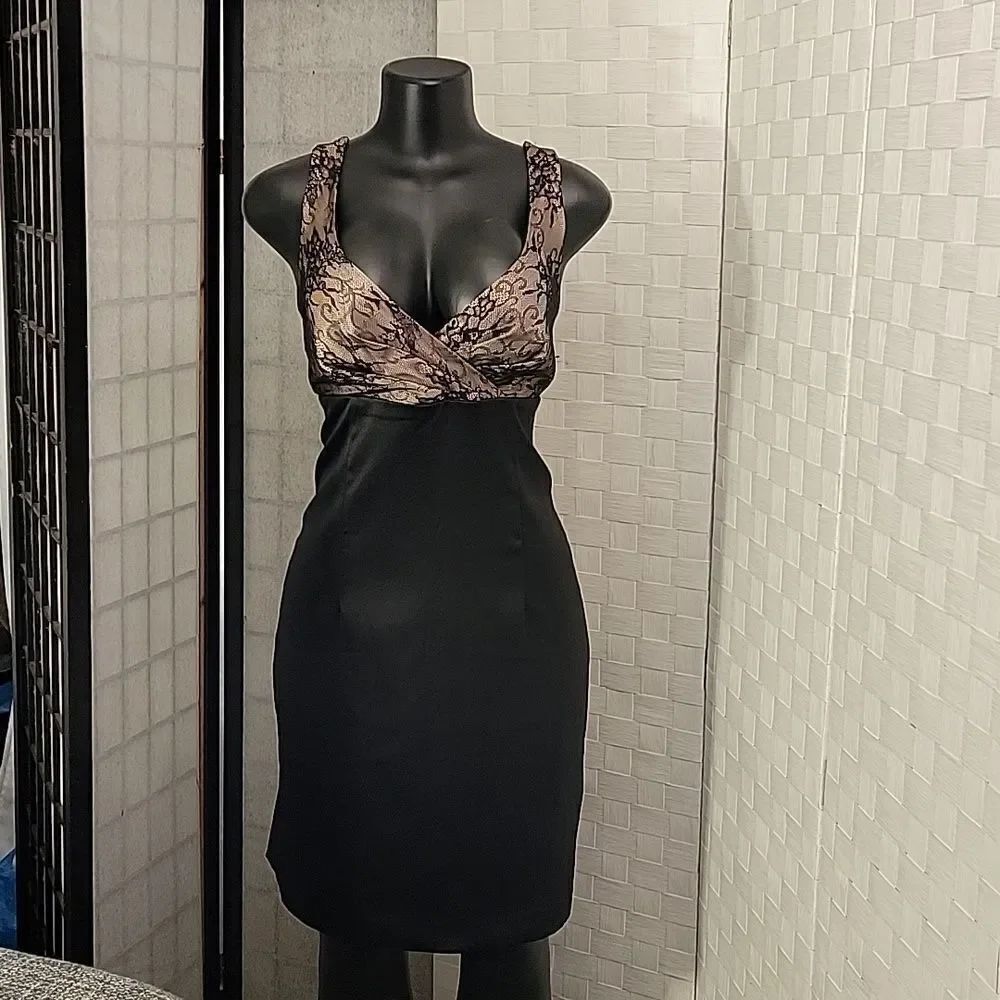 BRAND NEW ALLEN B LACE TOP SATIN V-NECK SLEEVELESS WOMEN"S DRESS